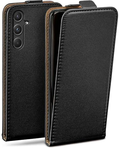 moex Flip Case für Samsung Galaxy A55 5G Hülle klappbar, 360 Grad Rundum Komplett-Schutz, Klapphülle aus Vegan Leder, Handytasche mit vertikaler Klappe, magnetisch - Schwarz
