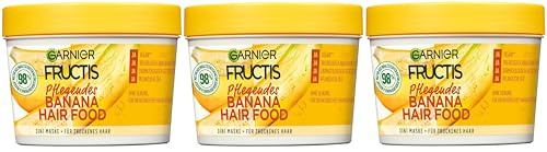 Garnier Fructis Hairfood Banana 3in1 Pflegende Feuchtigkeitsspendende Haarmaske für trockenes Haar, pflegt und verleiht dem Haar mehr Geschmeidigkeit, (3 x 390 ml)