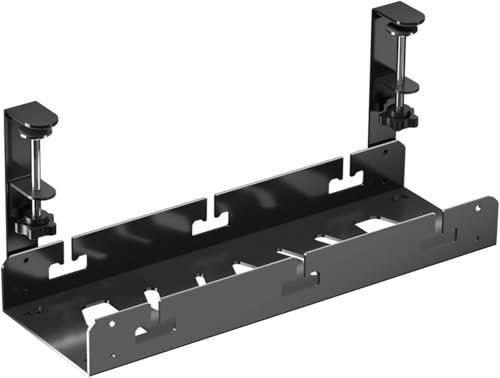 Bracwiser Under Desk Cable Management No Drill, Large Space, Adjustable and Removable Cable Management Tray, Keep Under Desk Cable Tidy, Fits Most Table, Black, S73