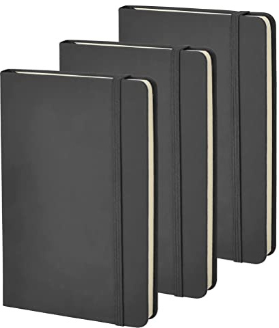 3 PCS Journal Lined Notebook,A5 Hardcover Notepad for Office, 160 Pages Book with Elastic Strap, Diary Pad for Business Writing, Note Recording,Balck