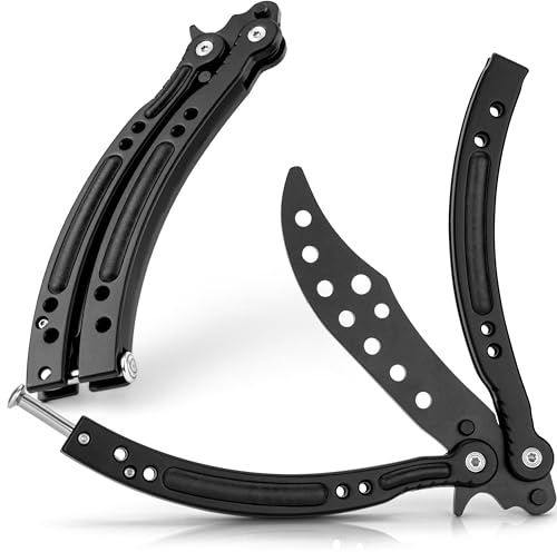 MAJESTY FOREST® Butterfly Trainer im CSGO-Stil – Edelstahl Balisong Trainer mit stumpfer Übungsklinge und E-Book zum Tricks lernen
