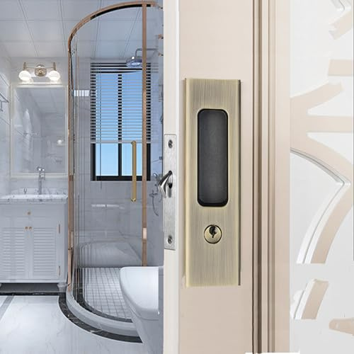 betensh Maniglie per porte tascabili con serratura e chiave Scorrevole Maniglia da Incasso Invisibile Fermo Interno Mobili Serratura 160mm Bronzo