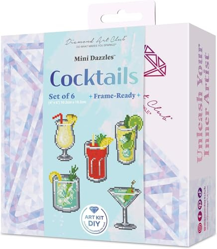 DIAMOND ART CLUB Cocktail-Mini-Dazzles, lustiges DIY-Diamant-Malset für Erwachsene, Diamant-Kunst-Leinwand für Anfänger, 10,2 x 15,2 cm (6 Stück)