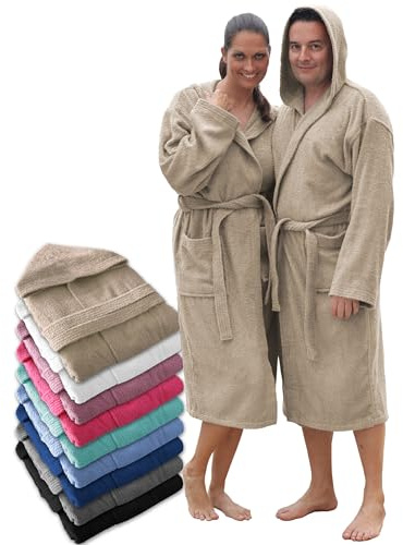 LEBENGOOD Herrmorgonrock med huva i 100% bomull – Mjuk badrock i amerikansk frotté 450 gsm, perfekt efter dusch, bad eller pool (XL, Sand)