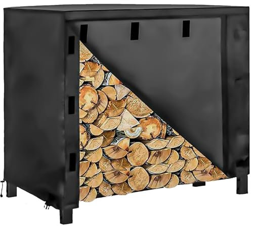 Chinimon Firewood Log Rack Cover, Heavy Duty Waterproof 420D Oxford Fabric, Outdoor Log Storage Rack Cover, 4/8 ft Fire Wood Protection Cover for Wood Logs(122 * 61 * 107 cm/4 * 2 * 3.5 ft)