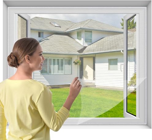 Zanzariere per Finestre, Rete Anti-Insetti con Chiusura a Strappo, Protezione Adesiva contro le Zanzariera Finestra, Schermo Autoadesivo Senza Fori (130 x 150cm - Bianco)