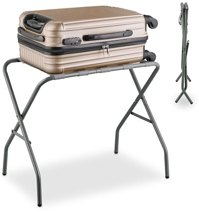 Relaxdays Kofferständer, Sets, klappbar, Gepäckständer aus Metall, HxBxT: 55x67x43 cm, Kofferablage, Hotel, Stahl, grau | HxBxT: 55 x 67 x 43 cm, Kofferablage, Hotel, Stahl