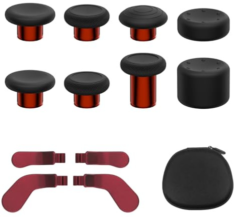 KD.FLY 13-in-1 Metal Thumbsticks Replacement Kits for Xbox Elite Series 2 – Includes Magnetic Joysticks, Paddles, Silicone Caps, Storage Bag, Black&Red