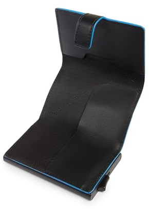 PIQUADRO – Portacarte Uomo Automatico Atlas – in Metallo e Pelle – Protezione RFID, 2 comparti interni, 1 fessura per carta – Colore Nero – Uomo