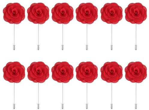 QUARKZMAN 12 Stück Bräutigam Ansteckblumen Rose Anstecknadeln 35x16 für Männer Hochzeitszeremonie Jubiläum Formelles Abendessen Party Anzug Dekoration Rot