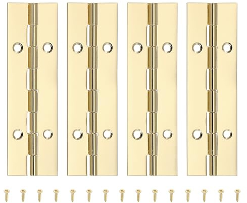 PATIKIL 4 Pcs Bisagra De Piano De 4x1.2 Pulgadas Bisagra Continua Dorado | De Acero Inoxidable 304, Con Agujeros, Para Puerta De Piano Caja De Almacenamiento De Madera Gabinete Barco