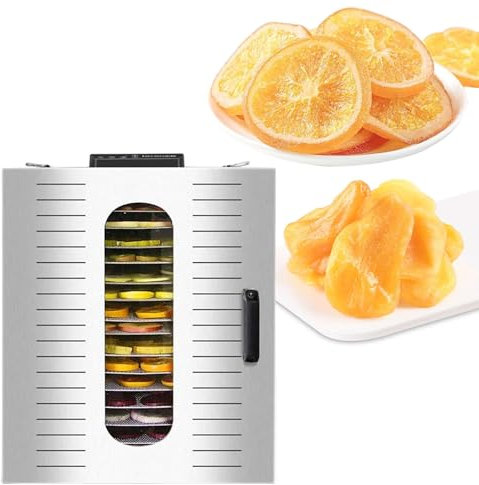 Large Capacity Food Dehydrator, Stainless Steel Meat Beef Dehydrated Dryer, Fruits Vegetables Drying Machine, Dehydrater Biltong Maker, for Herbs, Mushroom, Dog Treats- Timing Range 0-24H,220V