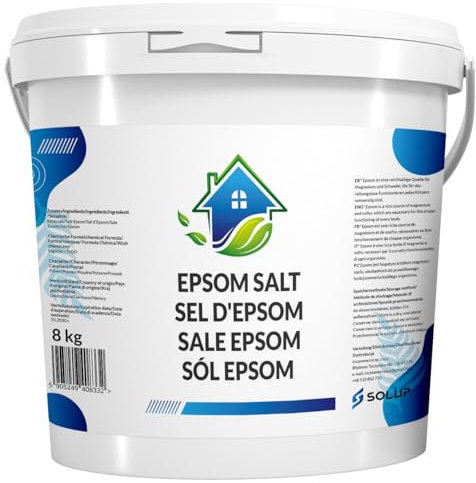SOLUP Sel d’Epsom 8 kg Pur Sel de Bain Relaxant Sulfate de Magnesium pour Bain de Pied Jardin Spa Douche Cristaux Magnesium Epsom Salt Bain Moussant Détente