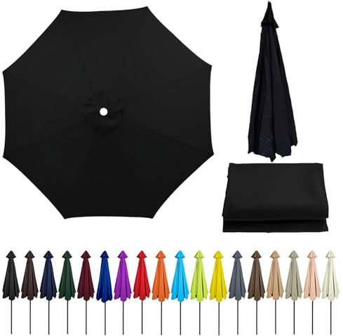 2.5m/8.2ft Sun Umbrella Replacement Parasol Fabric Cover, Umbrella Replacement Cloth for 8 Ribs, Rainproof, Breathable, for Outdoor, Market, Garden, Pool, Beach(Black)