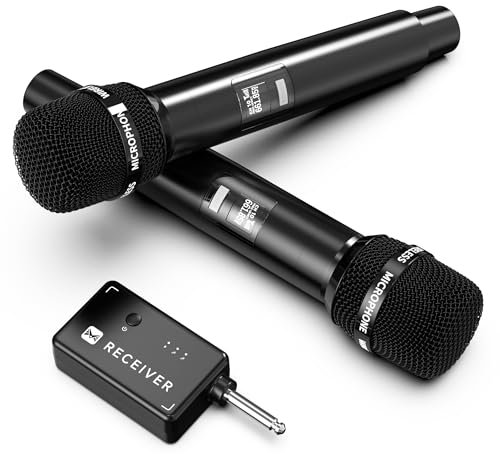 ECHOMUSSY Micro sans Fil, Microphone avec Puce Un à Un, Faible Latence, Rechargeable, 40H, Portée 200 ft, Plug and Play, Design Ergonomique, Micro Karaoke pour Chant, Discours, Fêtes (Noir)