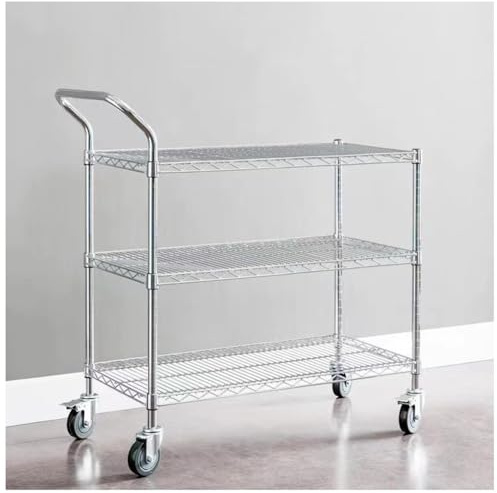 2/3-stöckiger Rollwagen in Handelsqualität, robuster Mehrzweckwagen mit Rädern und Griffen, Küchenwagen aus Metall, beweglicher Pritschenwagen für Lager, Garage, Werkstatt, Büro(Silver-3 layer,106x35x