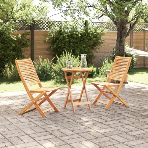 Qnhdfrt Faltbares Bistro-Set Klappbar aus Massivholz Akazie Braun Rund 3-teilig für Garten Terrasse Balkon mit Retro-Charme und Komfortabler Sitzgelegenheit