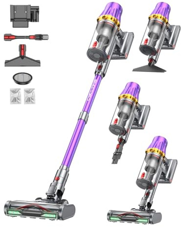 Huhuba H9 Aspirateur Balai sans Fil 58Kpa/650W/80Min, Aspirateur sans Fil Puissant, Écrans Tactiles LED, Autoportant, Brosse Anti-Enmêlement Améliorée pour Les Poils d'animaux/Tapis/Sols Durs, Violet