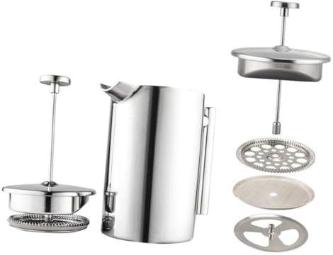 SOLUSTRE Cafetière Piston Inox Double Paroi Résistante Chaleur Théière Infuseur Multifonction pour Café et Thé Design Moderne pour Usage Domestique