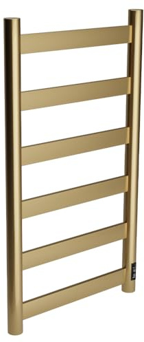 Valve Kings 400 x 700mm Strata Dry Electric Brushed Brass Stainless Steel Towel Rail Radiator Bathroom Heater Built In Control