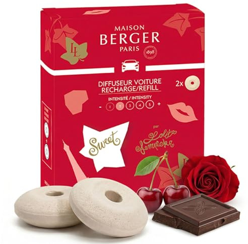 MAISON BERGER Auto-Diffusor Nachfüllung Lolita Lempicka Sweet, 2er-Set | Keramik-Nachfüllung Lolita Lempicka Sweet für Auto-Duftdiffusor, passive Diffusion ca. 4 bis 6 Wochen