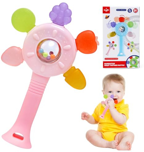 LinStyle Sonajeros y Mordedor Juguetes Bebes 0 3 6 12 meses,Silicona Sensorial Denticion Sonajero Bebé 0-3 Meses,Juguete Educativo Temprano Montessori Regalo para Niños y Niñas 0-36 Meses (Rosa)