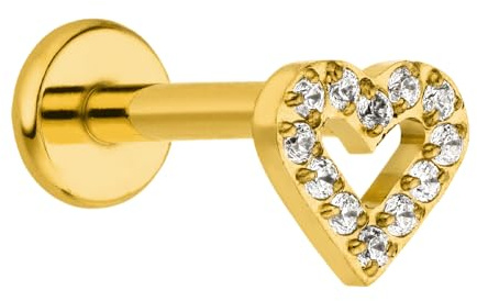 DIAMOND MODE Ohrpiercing Titan Helix Piercing Gold - Tragus, Conch, Flat, 18K Vergoldet, Ohr Stecker Damen Schmuck Herz Labret, 1,2mm/8mm Stab, Zirkonia-Steine, Wasserfest, Nickelfrei