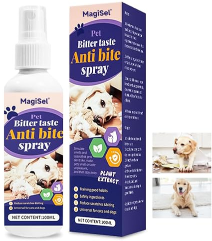 MagiSel Bitterspray Hund, Bitter Spray für Hunde, Anti Kau Bitterstoffe Spray, 100ml Hunde Abwehrspray, Um das Kauen und Lecken von Möbeln, Schuhen, Bandagen zu Stoppen, Erziehungshilfen