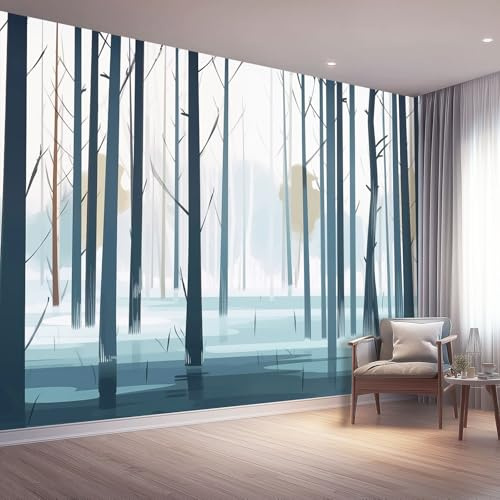 Mural Fotográfico 3D - Minimalista Moderno Bosque Invernal Pintura de pared de lujo para interiores de sala de estar, Azul grisáceo Póster decorativo ecológico para el hogar 250 x 175 cm