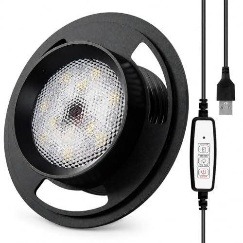 Tapa Smart LED para Terrario 10cm con Ventilación Regulable | Tapa metálica negra con USB, temporizador e intensidad ajustable para terrarios y jardines eternos
