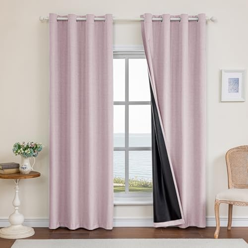 Ystyle Tende Oscuranti 100% Effetto Lino 2 Pezzi, 140x260cm, Tenda Oscurante da Interno con Occhielli, Tende per Interni Moderne per Camera da Letto e Soggiorno, Rosa Scuro