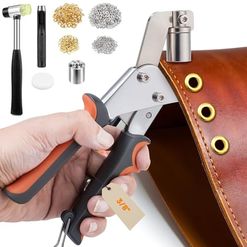 Dntorx Grommet Tool Kit, 3/8 Inch (10mm) Grommets Heavy Duty Grommet Kit 500 Metal Eyelets and Grommets in Gold Grommet Eyelet Pliers Kit Eyelet Tool for Fabric, Leather, Belt, Shoes, Clothes