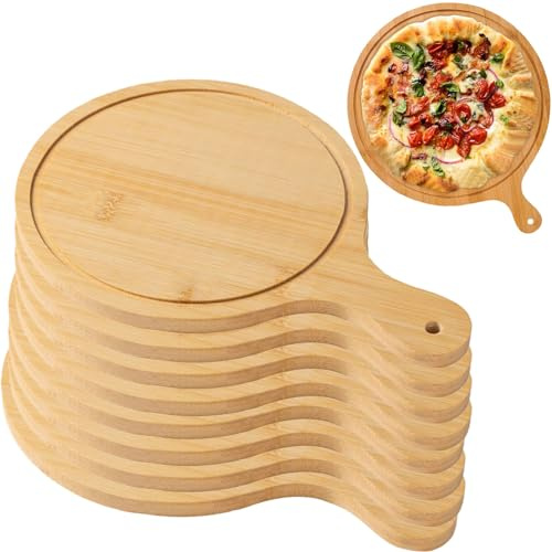 Set di 8 vassoi per pizza con manici in legno leggero, perfetti per feste e riunioni, per la preparazione e la conservazione della pizza
