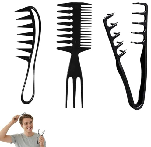 PBAHAUP Pettine Denti Larghi per Capelli Ricci e Volumizzante alle Radici, 3 Pezzi Pettine con Denti Alternati per Texture e Rifinitura Frange, Strumento Professionale per Uomo e Donne