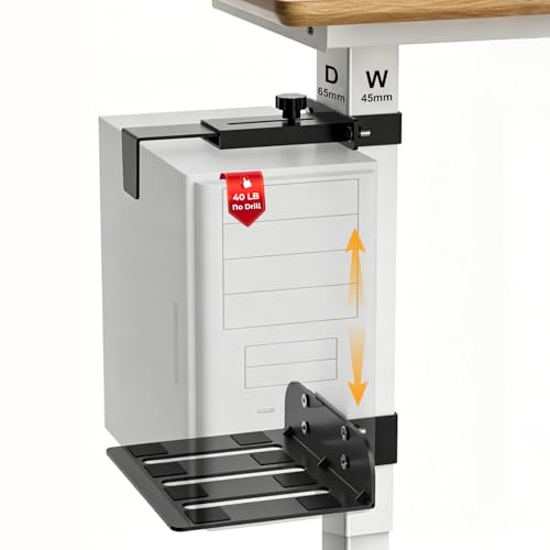 Verstellbare PC Halterung Unter Schreibtisch Ohne Bohren,Belastbar 40 LB | ,PC Halterung für Höhenverstellbaren Schreibtisch,PC Tischhalterung mit Schutzpolstern,für Büro, Zuhause, Klassenraum