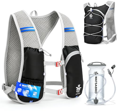 WATSABRO Laufweste für Damen und Herren mit 2L Trinkflasche | 5L Laufrucksack Leicht & Atmungsaktiv | Running Vest Laufweste mit Trinkflasche für Trailrunning Joggen Radfahren