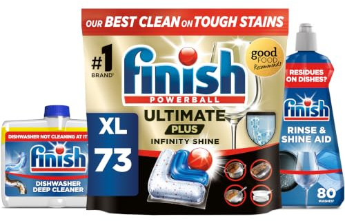 Finish Ultimate Plus Tabs 73, Dishwasher Cleaner 250ml, Rinse Aid 400ml