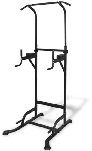 Multifunktionaler Power Tower für Klimmzüge, Dips, Sit-Ups, Beinheben, höhenverstellbar 182-235 cm, belastbar bis 160 kg, mit gepolsterten Beinhebe-/Beinpress-Stützen