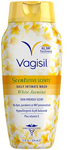 Vagisil Scentsitive Scents Daily Feminine Intimate Wash For Women, Plus Vitamin E, All-Day Freshness, Hypoallergenic, skin-friendly White Jasmine Scent, 354 ml