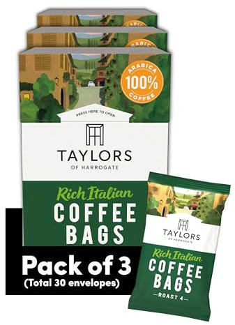 Taylors of Harrogate, Roast 4, Rich Italian Coffee Bags, 3 Boxes of 10 (Total 30 Bags)