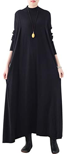 Youlee Donna Inverno Autunno Lana Maglione Vestito Abiti Lunghi a Manica Lunga Style 2 Black