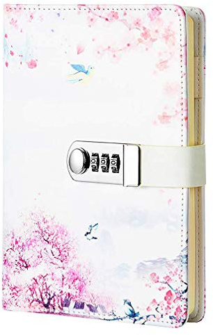 Ai-life Creative PU Leather Password Notebook, A5 Wire Binding Fashion Daily Notebook, Secret Lined Sketchbook Organizer with Combination Lock Pen Holder and Card Slots, 150x215mm