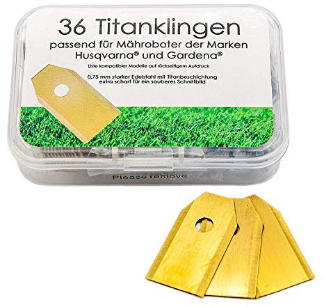 Steinfort 36x Mähroboter Ersatzmesser Klingen für alle Husqvarna® Automower® / Gardena® Mähroboter - Rasenroboter Ersatzklingen mit Titan Messer Klingen mit Schrauben