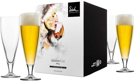 EISCH Superior SensisPlus Bierglas, 470 ml, Pilsgläser mit SENSISPLUS-Belüftungstechnologie, Brilliantes Kristallglas, 4 Stück im Geschenkkarton