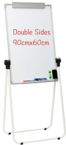 DOEWORKS Flipchart Ständer Whiteboard 90 x 60cm U-Ständer, Doppelseitige Magnetische Weiße Tafel Staffelei, Höhenverstellbar und Faltbar Whiteboard für Haus Schule Büro, Weiß