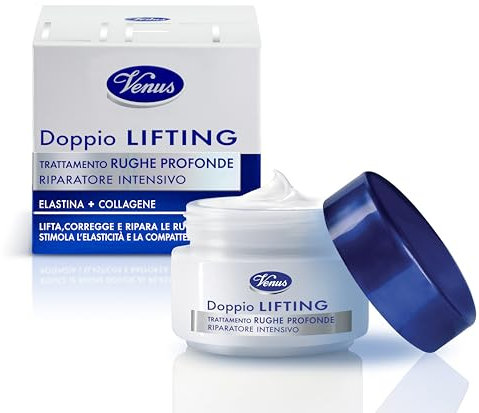 Venus, Doppio Lifting Trattamento Rughe Profonde, Riparatore Intensivo con Elastina e Collagene, Riduce le Rughe e Rassoda la Pelle, Stimolando l'Elasticità, 50 ml, Clinicamente Testato