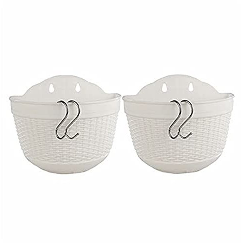 Yeehliny 2er-Set Wandampel Blumenkasten Kunststoff Hängender Blumentopf zum Aufhängen Hängetöpfe Wand Pflanztopf Balkontopf Plastik Übertopf mit S Haken Pflanzen Wanddekoration (Weiß)