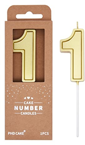 PHD Luxe Gold 2.76 Inch 1 Number Birthday Candles, Gold Cake Candles, Party Celebration