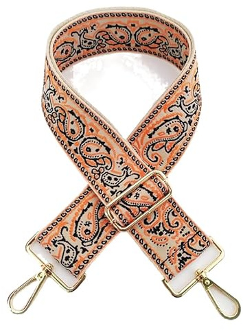 Damen Bunter Schultergurt Längenverstellbarer Breiter Tragegurt Schultergurt für Handtaschen 5cm 75-130cm Taschenhenkel Taschenriemen Tragegurt Umhängegurt mit Blumen Muster für Taschen,Orange Schwarz