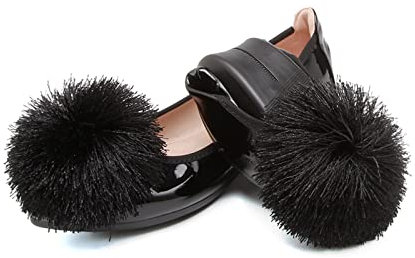 MACHSWON Womens Ballet Flat Slip-on Fashion Tassel Ballerina Pumps Shoes Loafers(Smooth Black, Size 5)